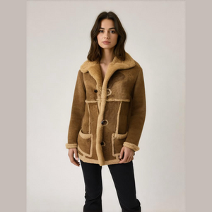 Women's Tan Suede Shearling Leather Jacket